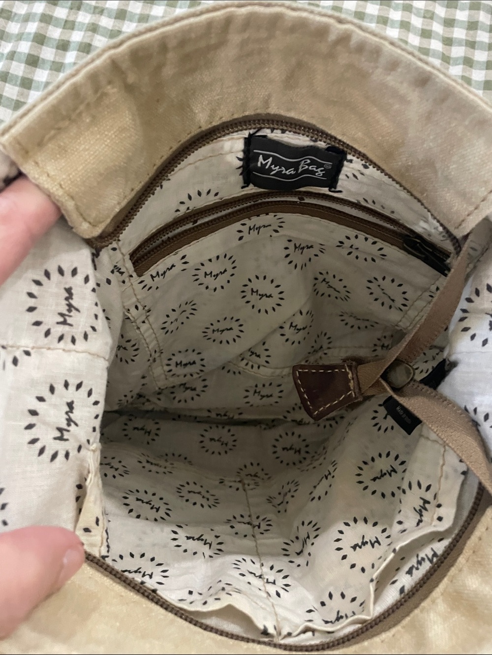 Myra Canvas Crossbody Bag in Beige and Brown - Picture 3 of 3